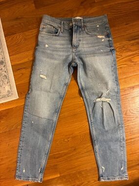 Zara Light Blue Slim Straight Distressed Jeans - size 2